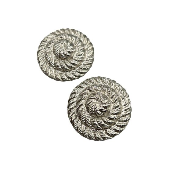 Vintage Silver Tone Rope Swirl Twisted Clip On Earrings UNSIGNED Anne Klein - Picture 1 of 6